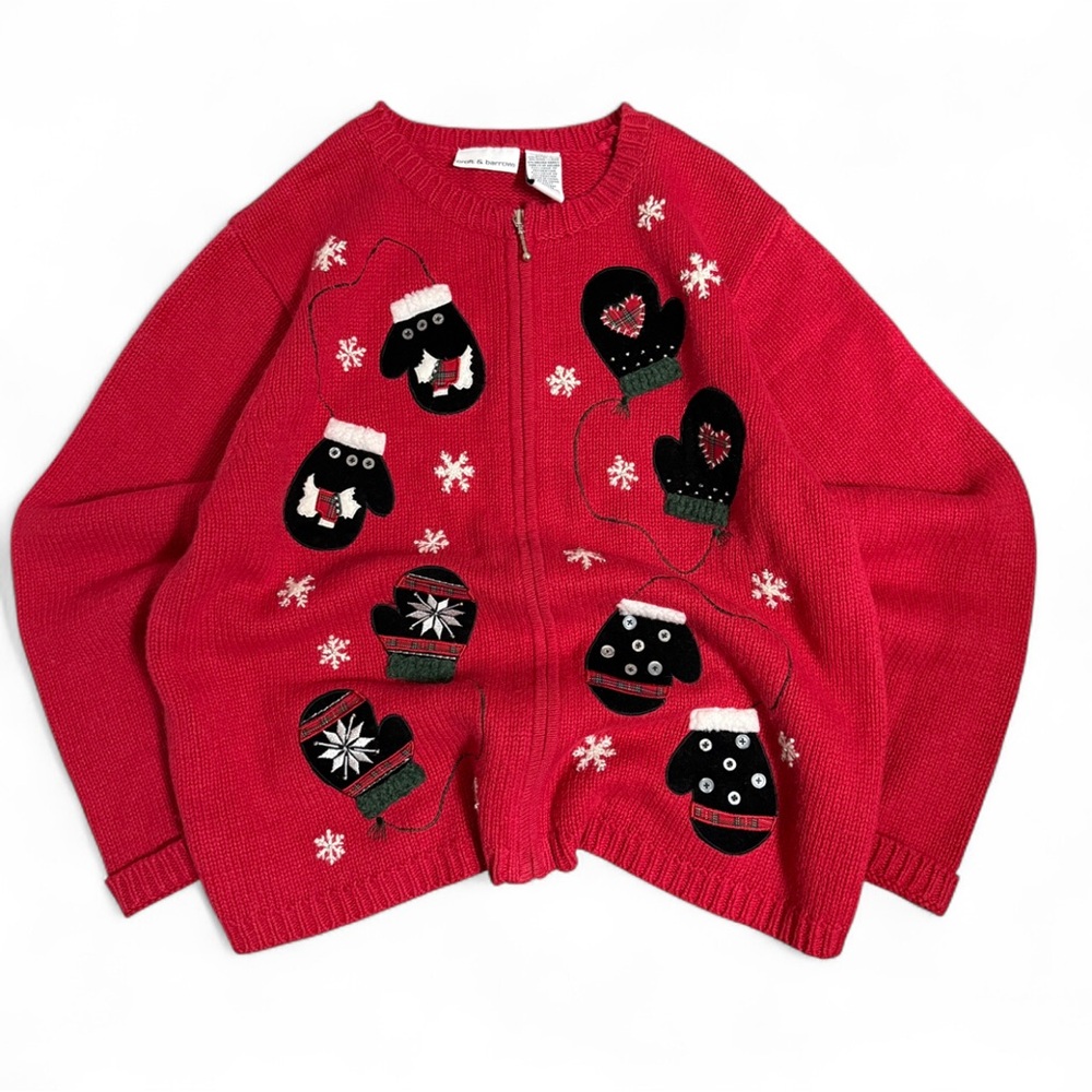 VTG Croft & Barrow Holiday Cardigan Women L Full Zip Wool Cozy Christmas Sweater